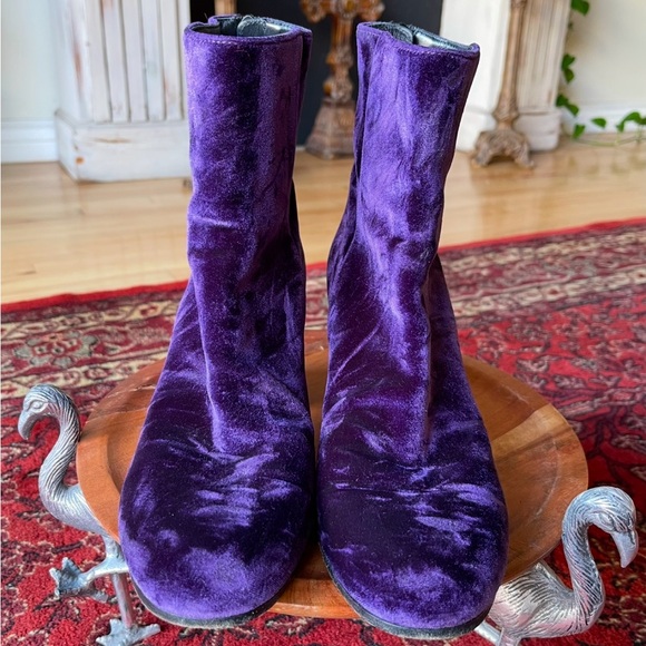 ANN DEMEULEMEESTER Purple Velvet Vintage Lavato Prugna Ankle Boots Sz 38 Size 8 - Picture 4 of 11